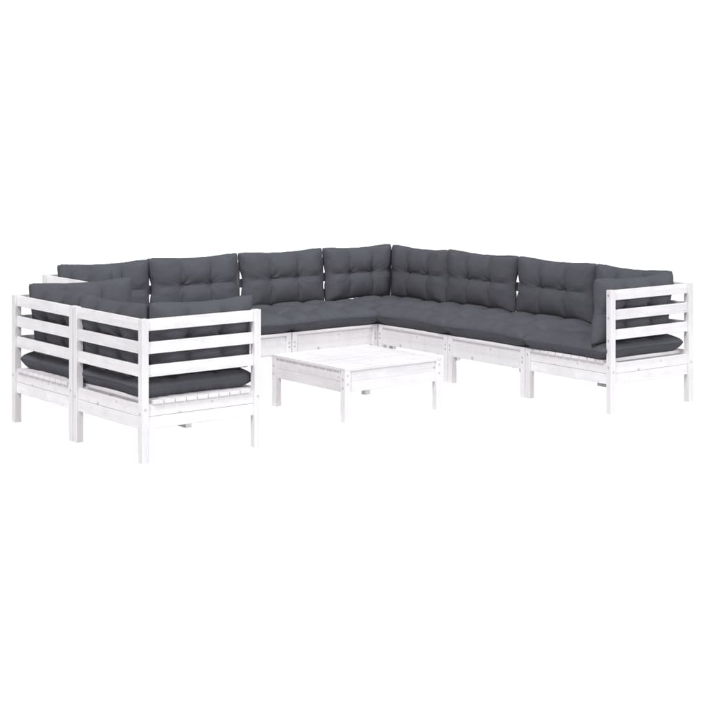 vidaXL Set mobilier grădină cu perne, 10 piese, alb, lemn masiv pin vidaXL Set mobilier grădină cu perne, 10 piese, alb, lemn masiv pin