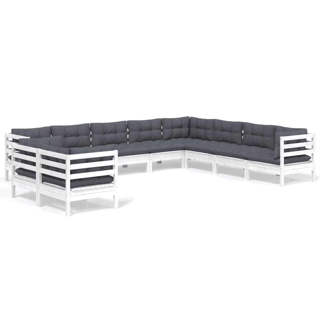 vidaXL Set mobilier grădină cu perne, 10 piese, alb, lemn masiv de pin vidaXL Set mobilier grădină cu perne, 10 piese, alb, lemn masiv de pin