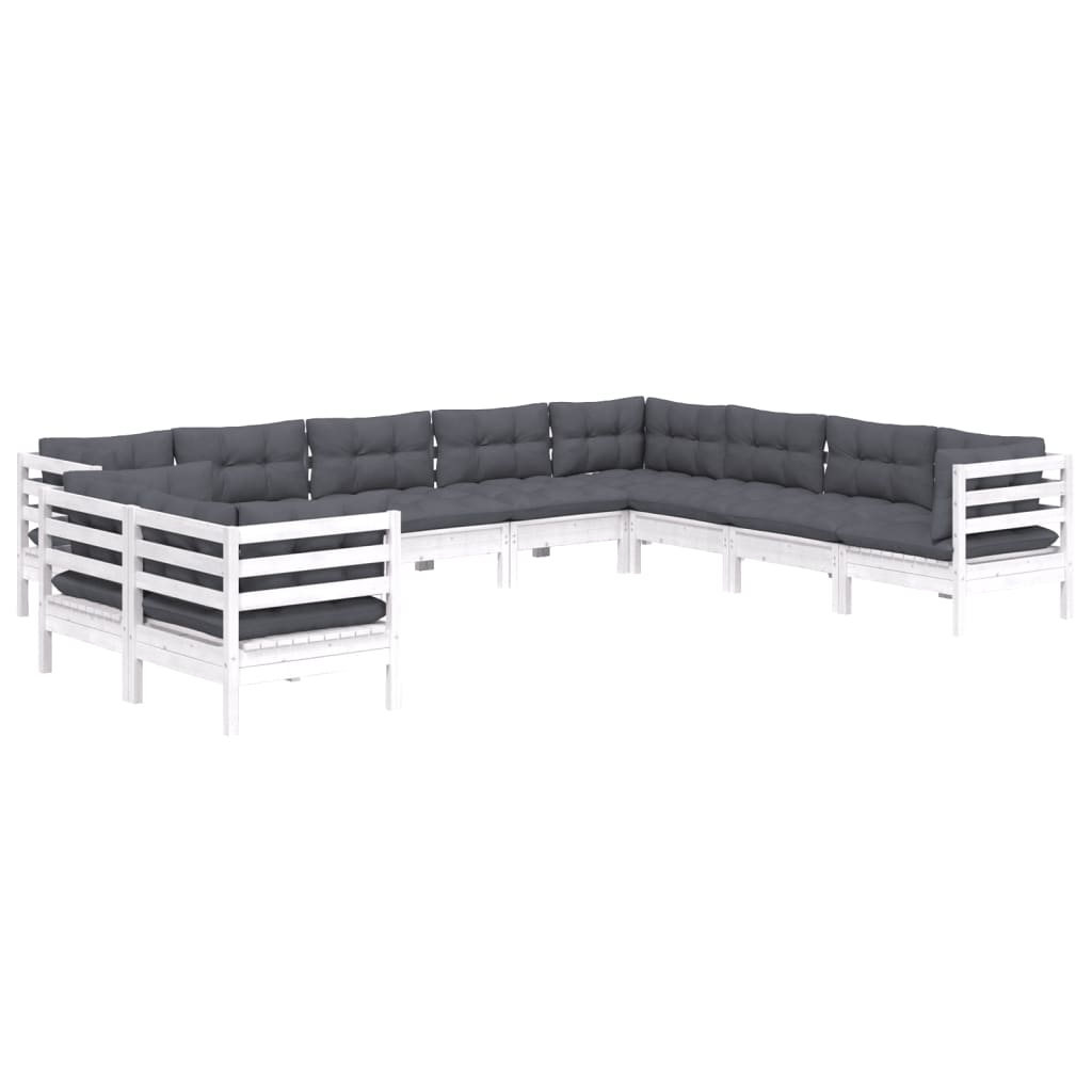 vidaXL Set mobilier grădină cu perne, 10 piese, alb, lemn masiv de pin vidaXL Set mobilier grădină cu perne, 10 piese, alb, lemn masiv de pin