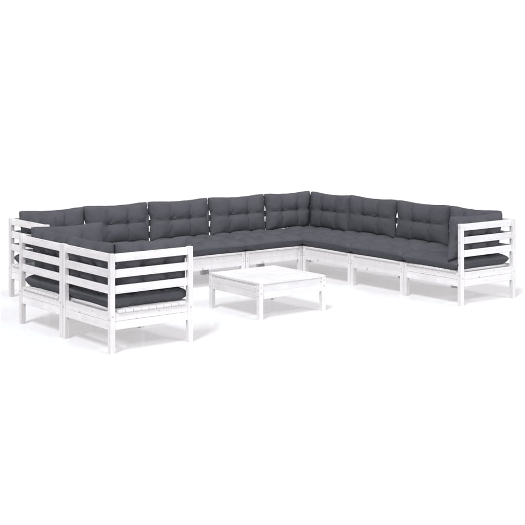 vidaXL Set mobilier grădină cu perne, 11 piese, alb, lemn masiv pin vidaXL Set mobilier grădină cu perne, 11 piese, alb, lemn masiv pin