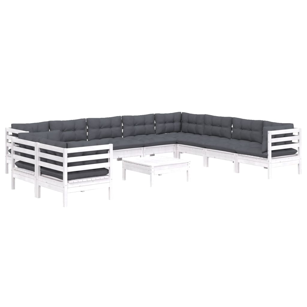 vidaXL Set mobilier grădină cu perne, 11 piese, alb, lemn masiv pin vidaXL Set mobilier grădină cu perne, 11 piese, alb, lemn masiv pin