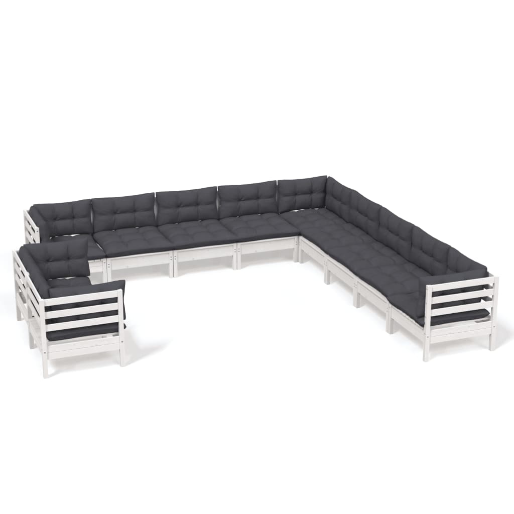 vidaXL Set mobilier grădină cu perne, 11 piese, alb, lemn masiv de pin vidaXL Set mobilier grădină cu perne, 11 piese, alb, lemn masiv de pin