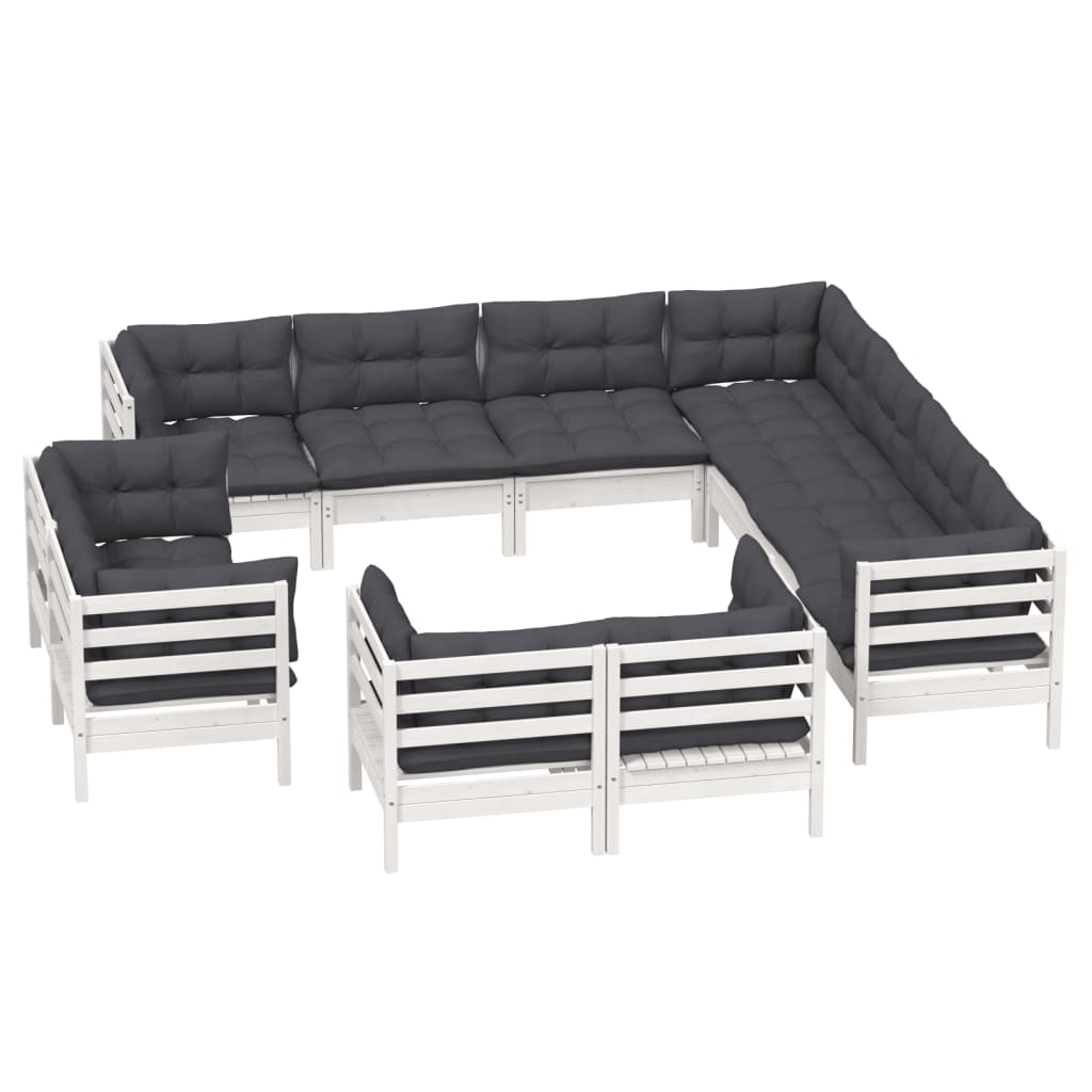 vidaXL Set mobilier grădină cu perne, 11 piese, alb, lemn masiv pin vidaXL Set mobilier grădină cu perne, 11 piese, alb, lemn masiv pin