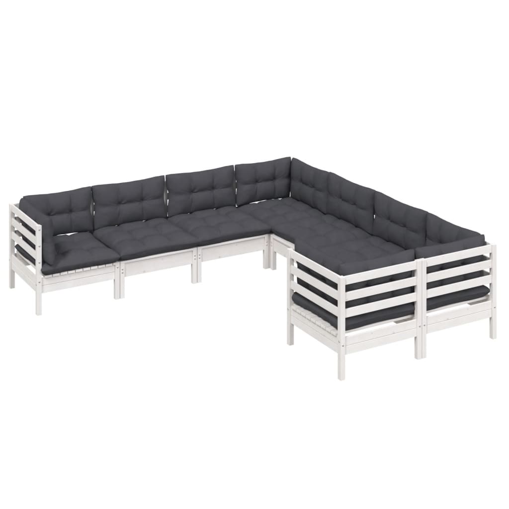 vidaXL Set mobilier de grădină cu perne, 8 piese, alb, lemn masiv pin