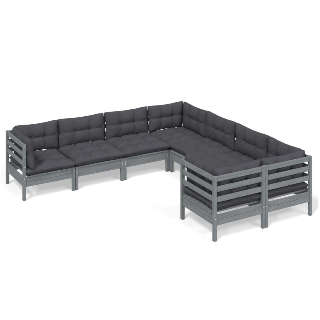 vidaXL Set mobilier relaxare grădină 8 piese perne gri lemn masiv pin