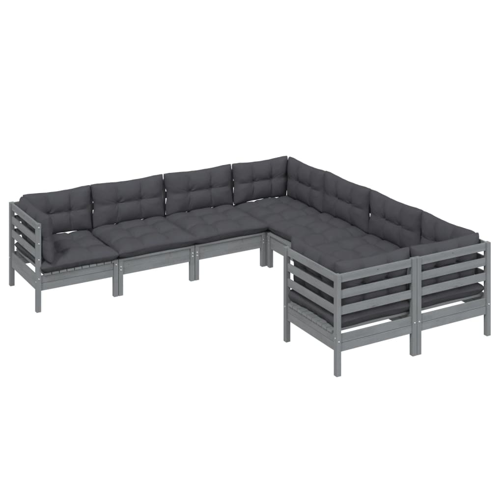 vidaXL Set mobilier relaxare grădină 8 piese perne gri lemn masiv pin