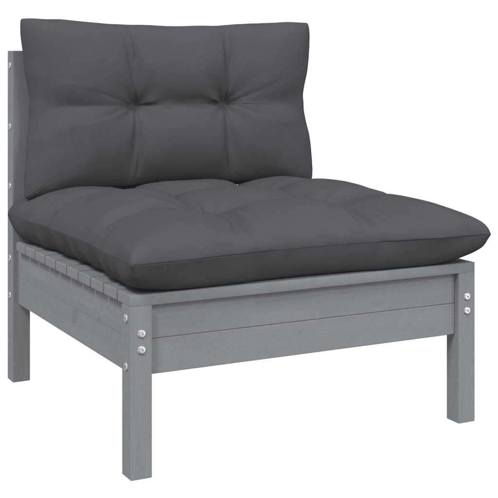 vidaXL Set mobilier relaxare grădină 8 piese perne gri lemn masiv pin