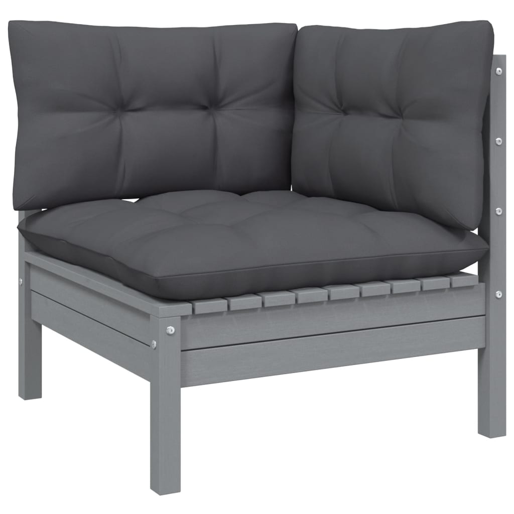 vidaXL Set mobilier relaxare grădină 8 piese perne gri lemn masiv pin