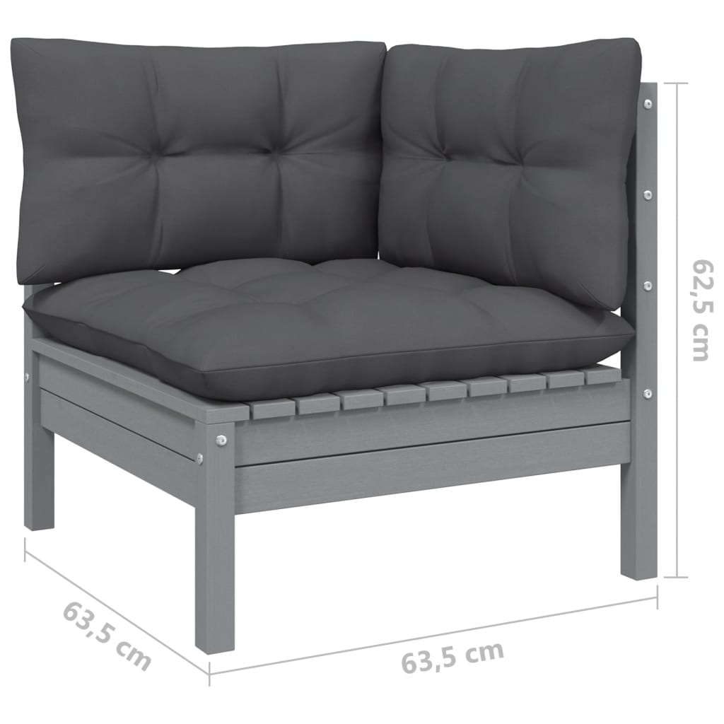 vidaXL Set mobilier relaxare grădină 8 piese perne gri lemn masiv pin