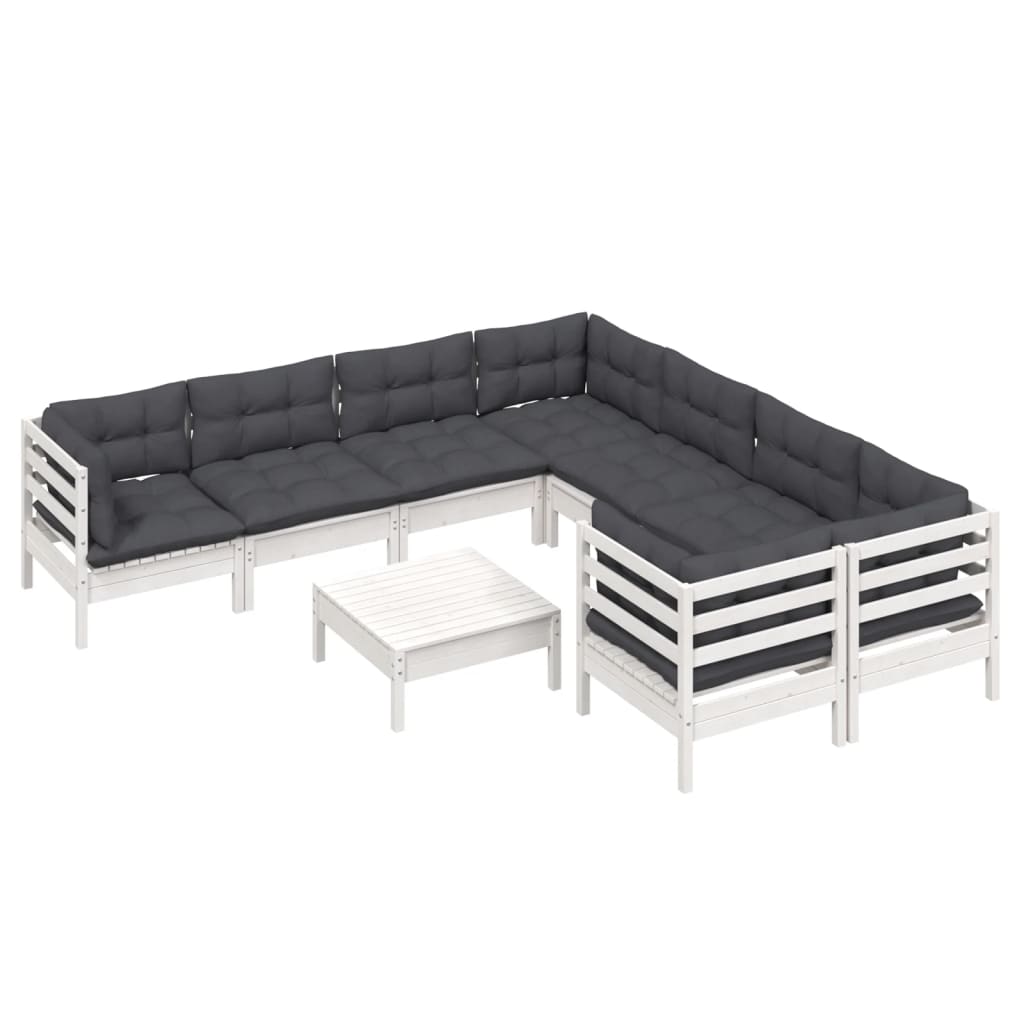 vidaXL Set mobilier de grădină cu perne, 9 piese, alb, lemn de pin vidaXL Set mobilier de grădină cu perne, 9 piese, alb, lemn de pin