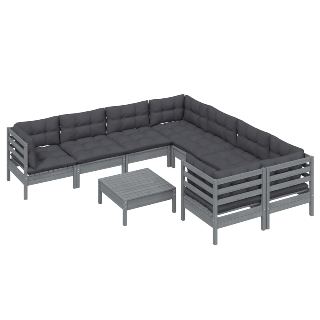 vidaXL Set mobilier de grădină cu perne, 9 piese, gri, lemn de pin vidaXL Set mobilier de grădină cu perne, 9 piese, gri, lemn de pin