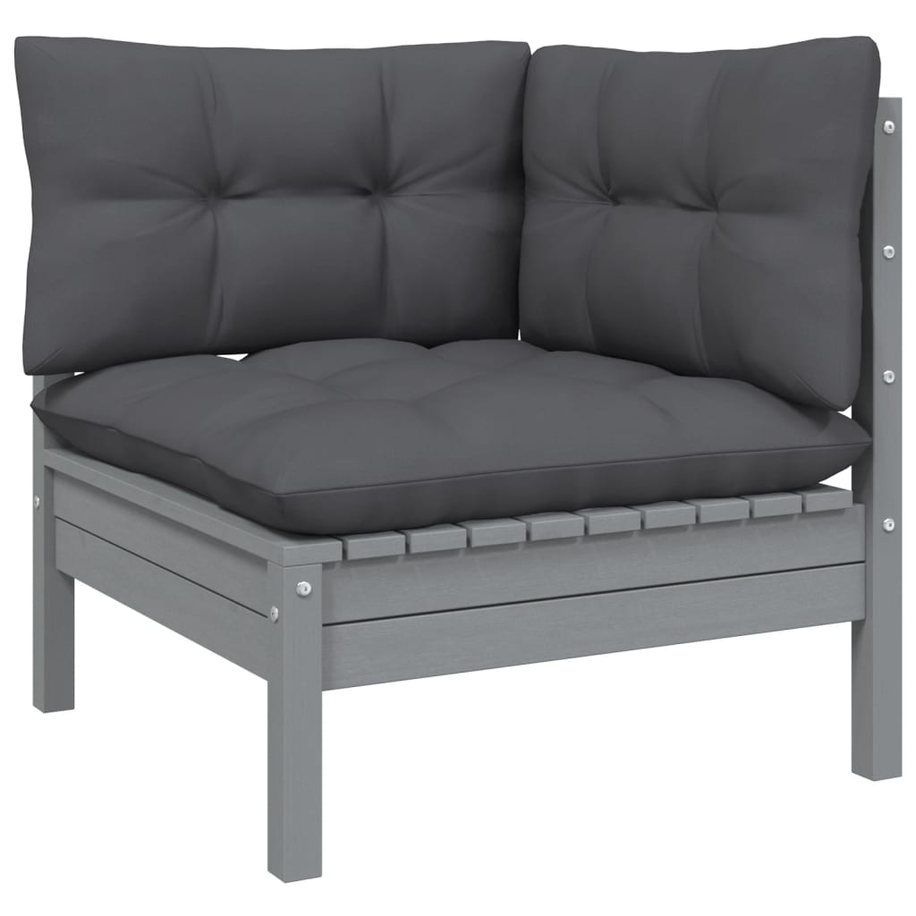 vidaXL Set mobilier de grădină cu perne, 9 piese, gri, lemn de pin vidaXL Set mobilier de grădină cu perne, 9 piese, gri, lemn de pin