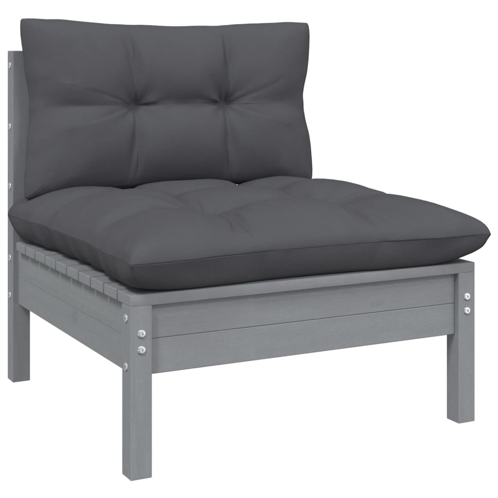 vidaXL Set mobilier de grădină cu perne, 9 piese, gri, lemn de pin vidaXL Set mobilier de grădină cu perne, 9 piese, gri, lemn de pin