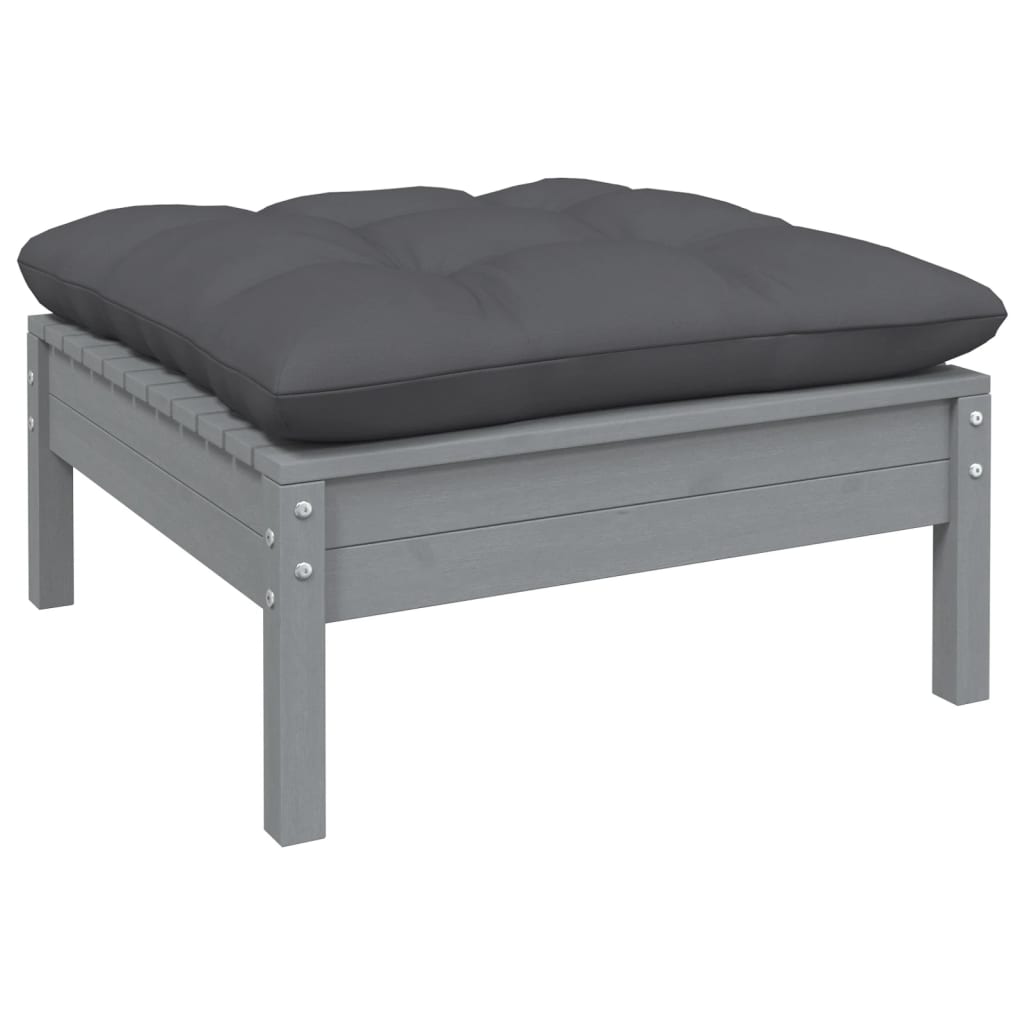 vidaXL Set mobilier de grădină cu perne, 9 piese, gri, lemn de pin vidaXL Set mobilier de grădină cu perne, 9 piese, gri, lemn de pin