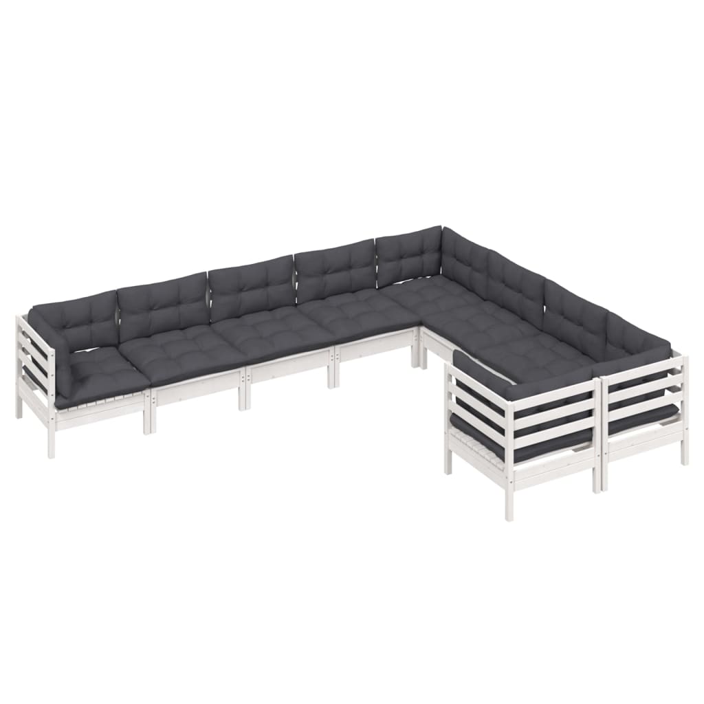 vidaXL Set mobilier de grădină cu perne, 9 piese, alb, lemn de pin vidaXL Set mobilier de grădină cu perne, 9 piese, alb, lemn de pin