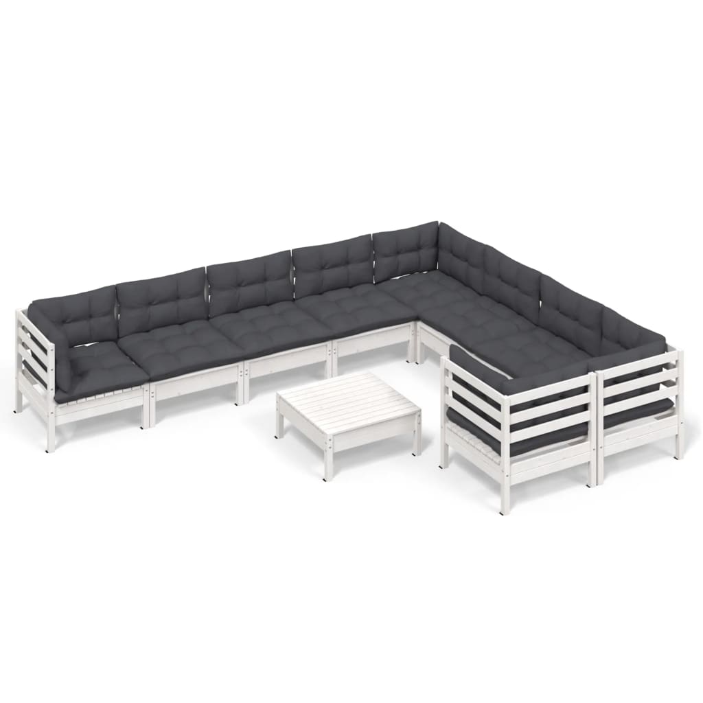 vidaXL Set mobilier grădină cu perne, 10 piese, alb, lemn de pin vidaXL Set mobilier grădină cu perne, 10 piese, alb, lemn de pin