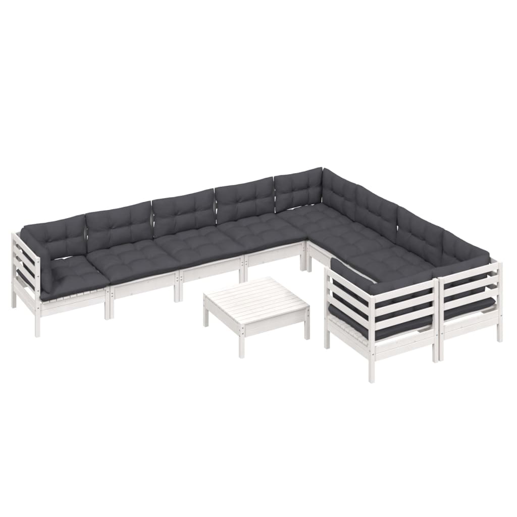 vidaXL Set mobilier grădină cu perne, 10 piese, alb, lemn de pin vidaXL Set mobilier grădină cu perne, 10 piese, alb, lemn de pin