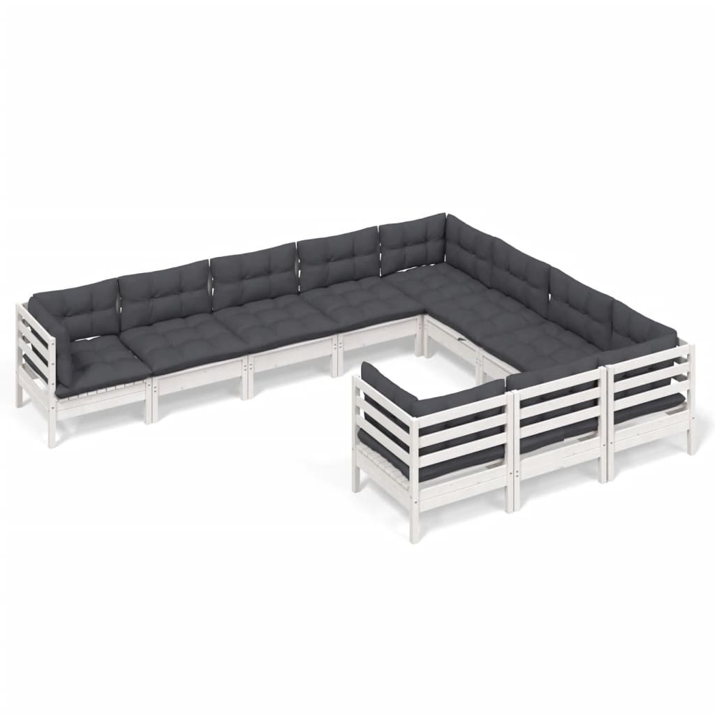 vidaXL Set mobilier grădină cu perne, 10 piese, alb, lemn de pin vidaXL Set mobilier grădină cu perne, 10 piese, alb, lemn de pin