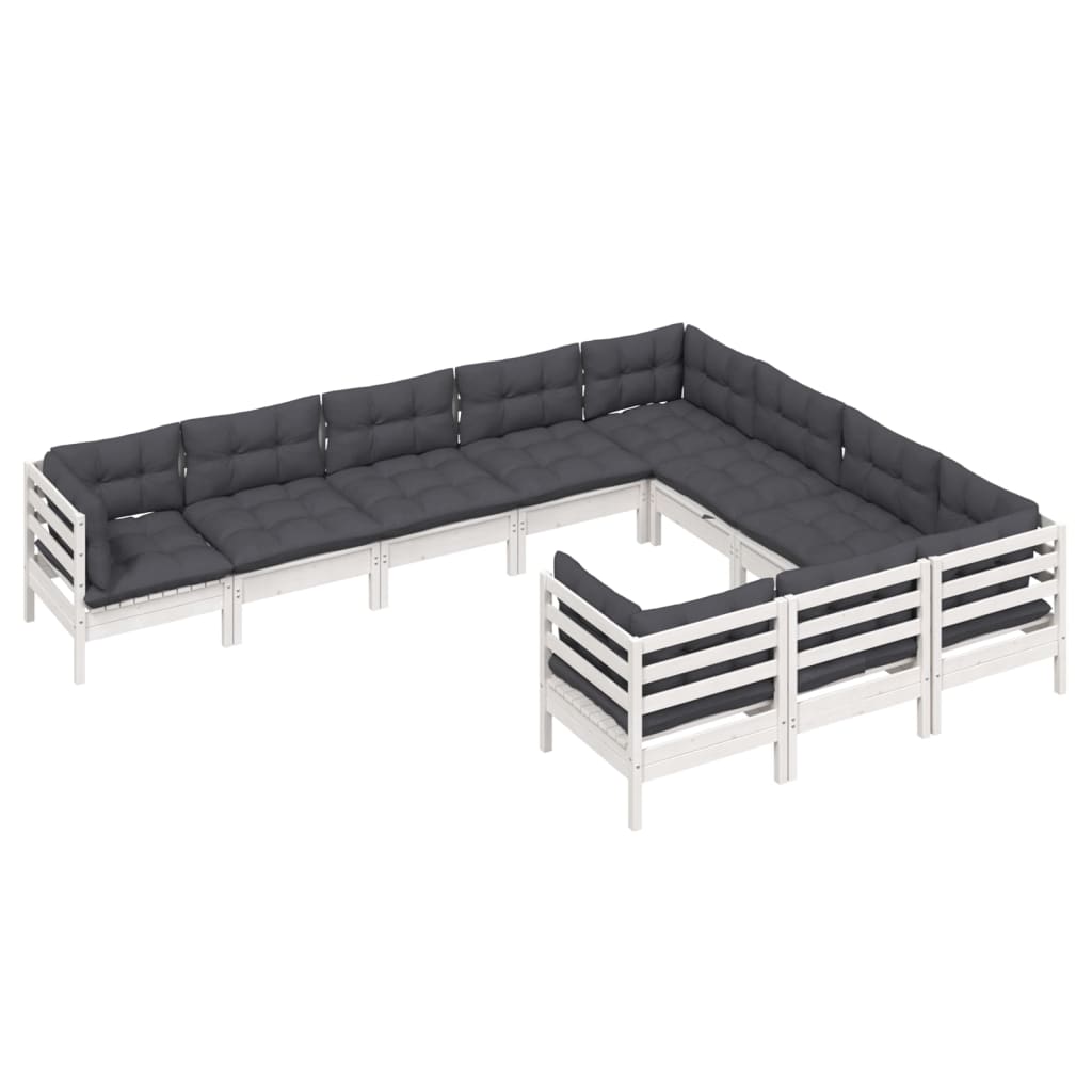 vidaXL Set mobilier grădină cu perne, 10 piese, alb, lemn de pin vidaXL Set mobilier grădină cu perne, 10 piese, alb, lemn de pin