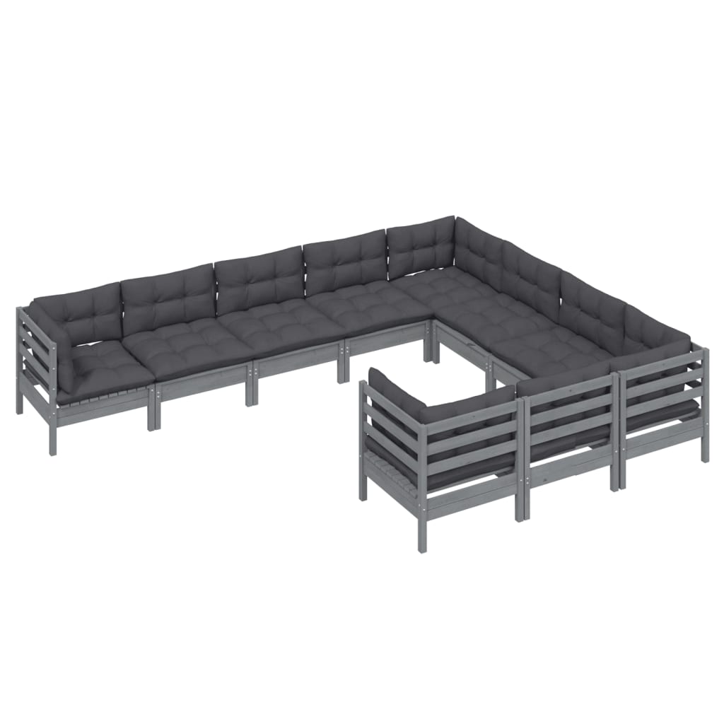 vidaXL Set mobilier grădină cu perne, 10 piese, gri, lemn de pin