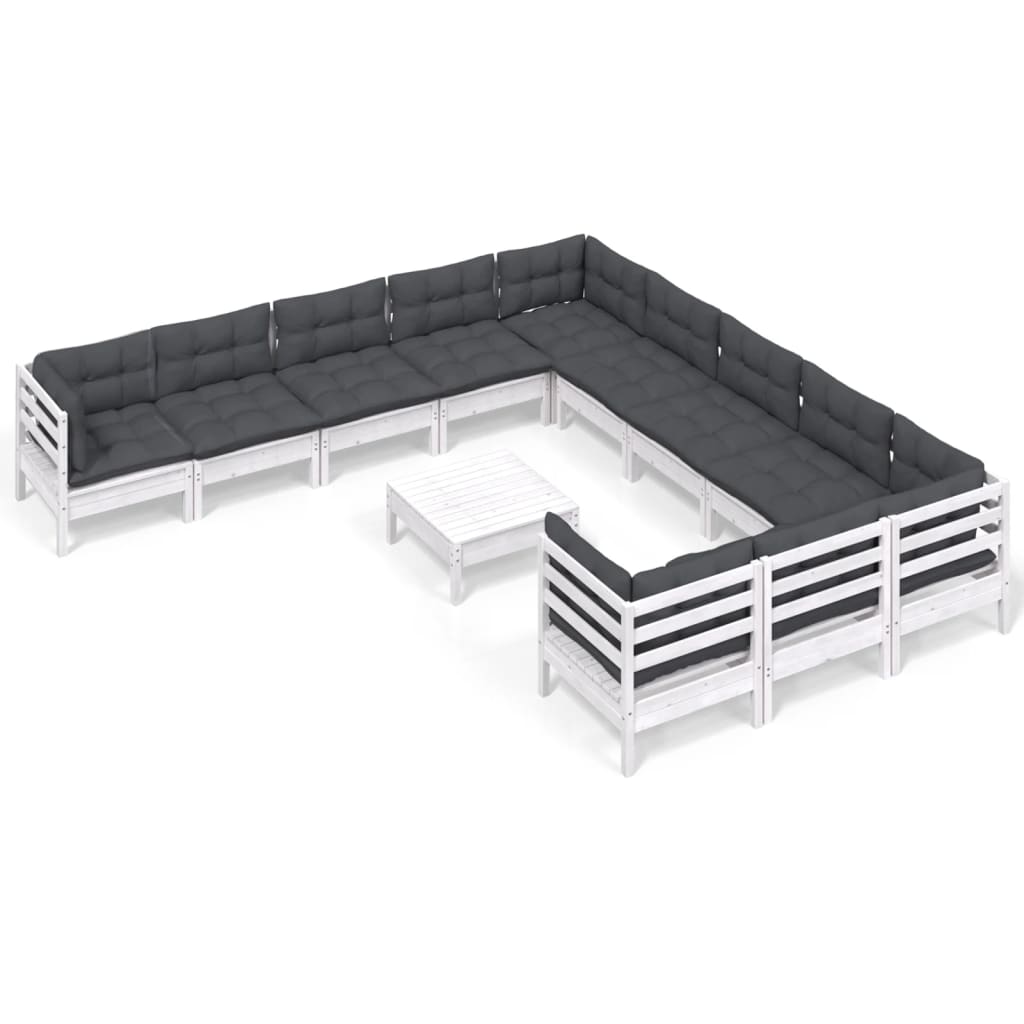 vidaXL Set mobilier grădină cu perne, 12 piese, alb, lemn de pin vidaXL Set mobilier grădină cu perne, 12 piese, alb, lemn de pin