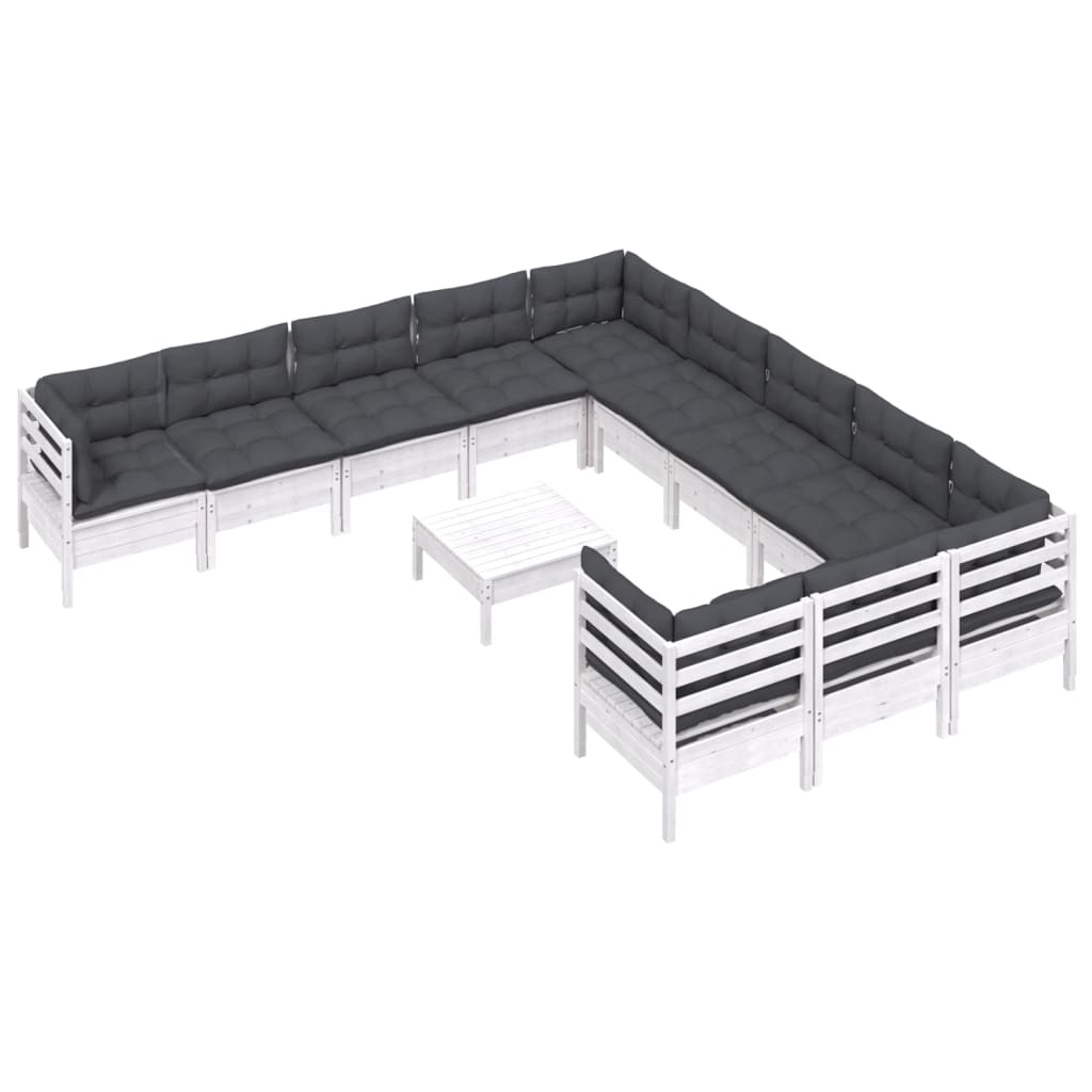 vidaXL Set mobilier grădină cu perne, 12 piese, alb, lemn de pin vidaXL Set mobilier grădină cu perne, 12 piese, alb, lemn de pin