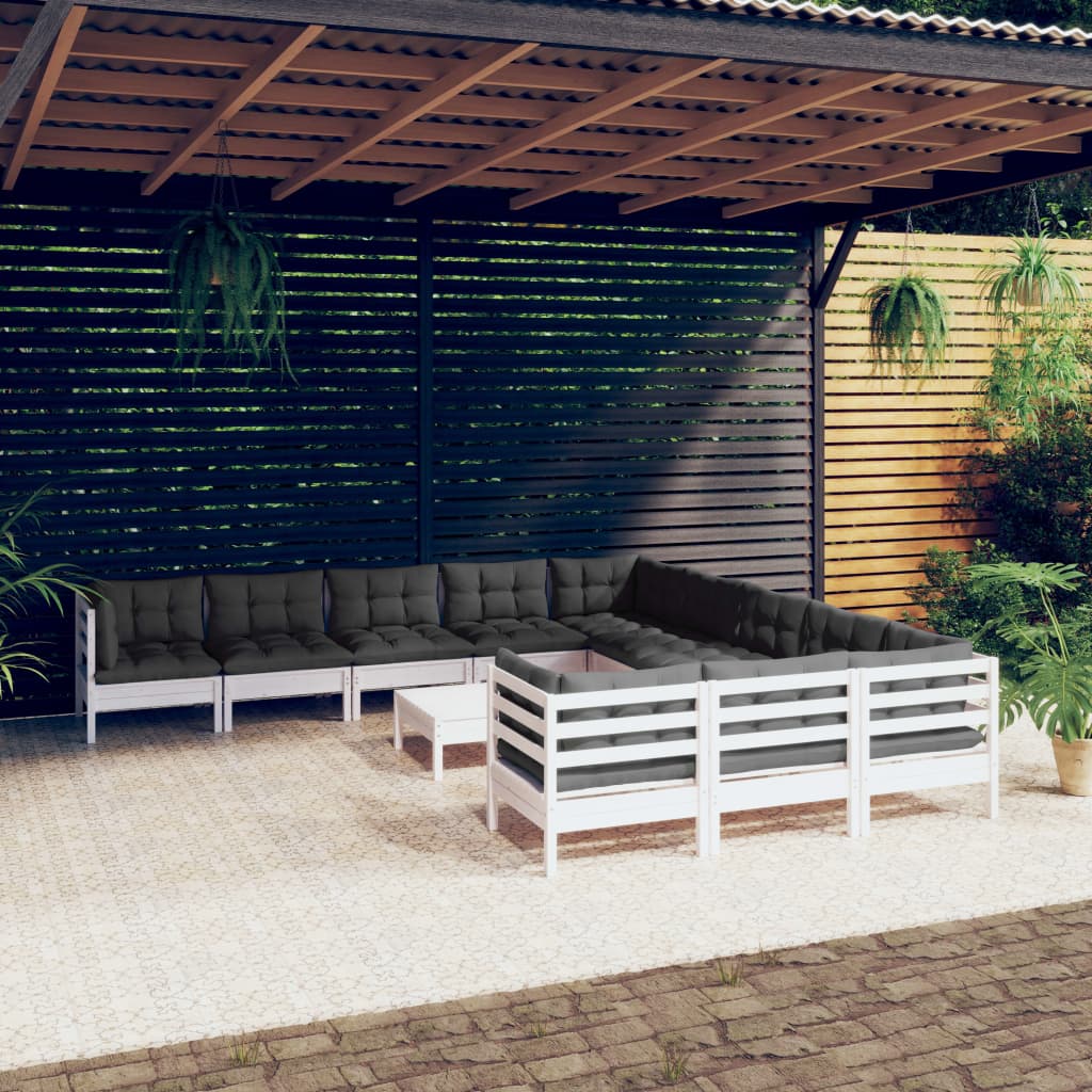 vidaXL Set mobilier grădină cu perne, 12 piese, alb, lemn de pin vidaXL Set mobilier grădină cu perne, 12 piese, alb, lemn de pin