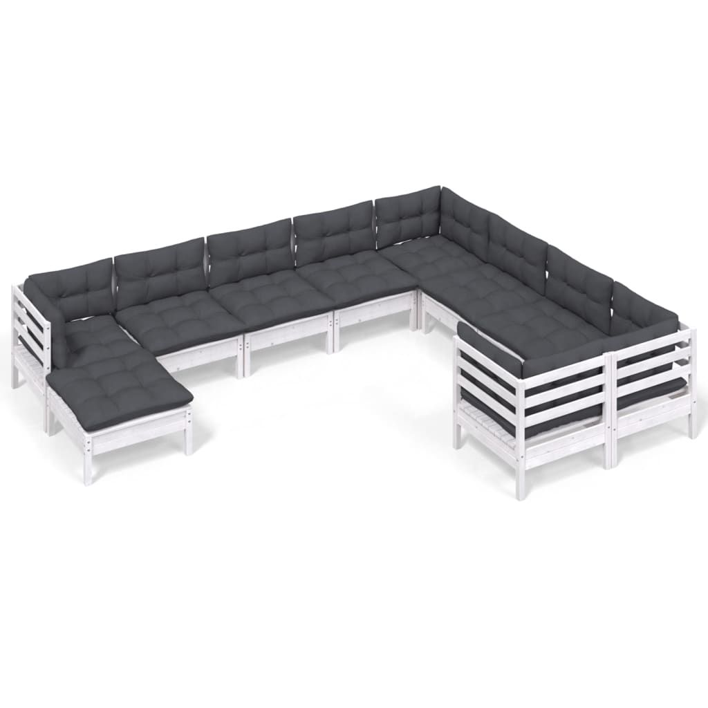 vidaXL Set mobilier grădină cu perne, 10 piese, alb, lemn de pin vidaXL Set mobilier grădină cu perne, 10 piese, alb, lemn de pin