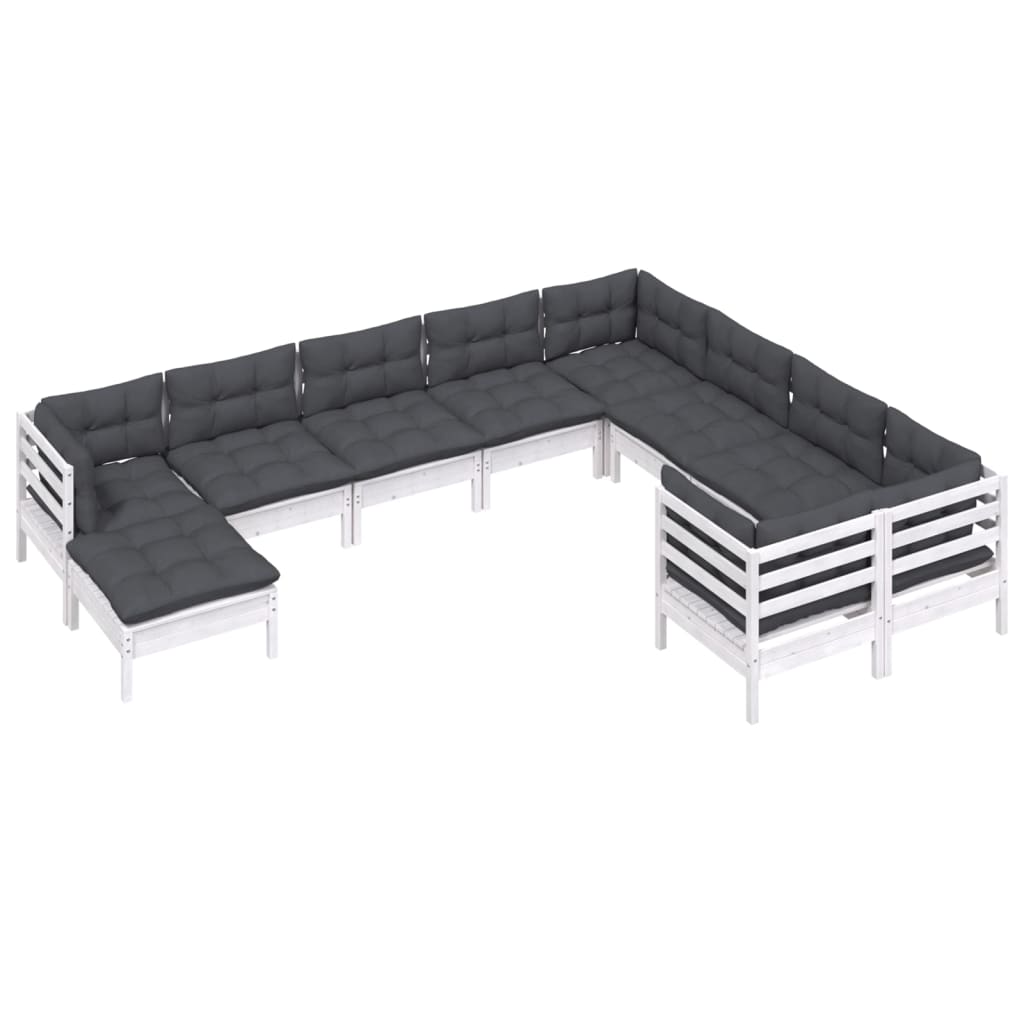 vidaXL Set mobilier grădină cu perne, 10 piese, alb, lemn de pin vidaXL Set mobilier grădină cu perne, 10 piese, alb, lemn de pin