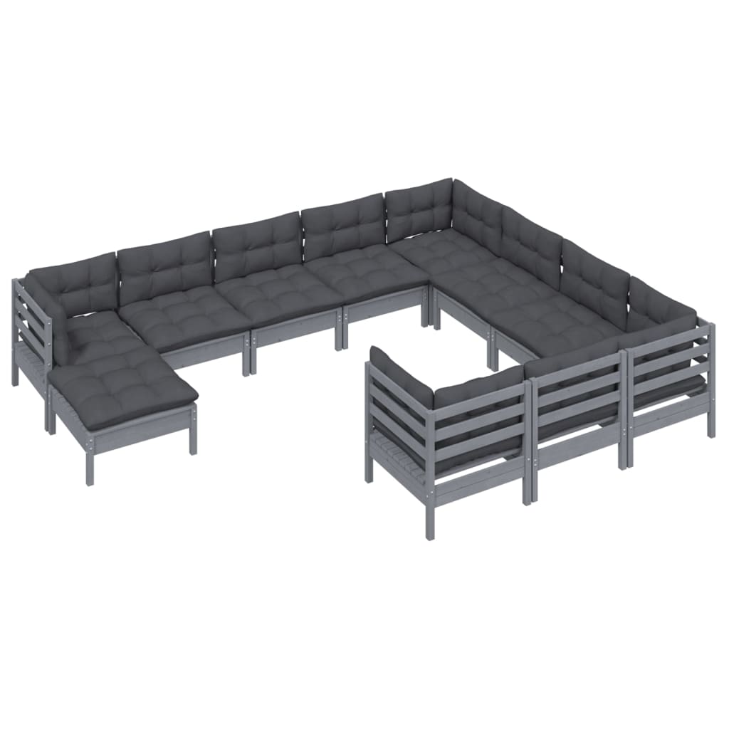 vidaXL Set mobilier grădină cu perne, 11 piese, gri, lemn de pin vidaXL Set mobilier grădină cu perne, 11 piese, gri, lemn de pin