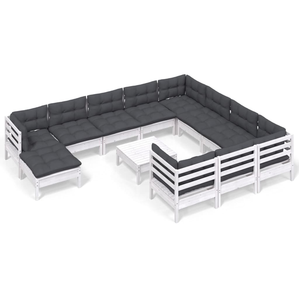 vidaXL Set mobilier grădină cu perne, 12 piese, alb, lemn de pin vidaXL Set mobilier grădină cu perne, 12 piese, alb, lemn de pin