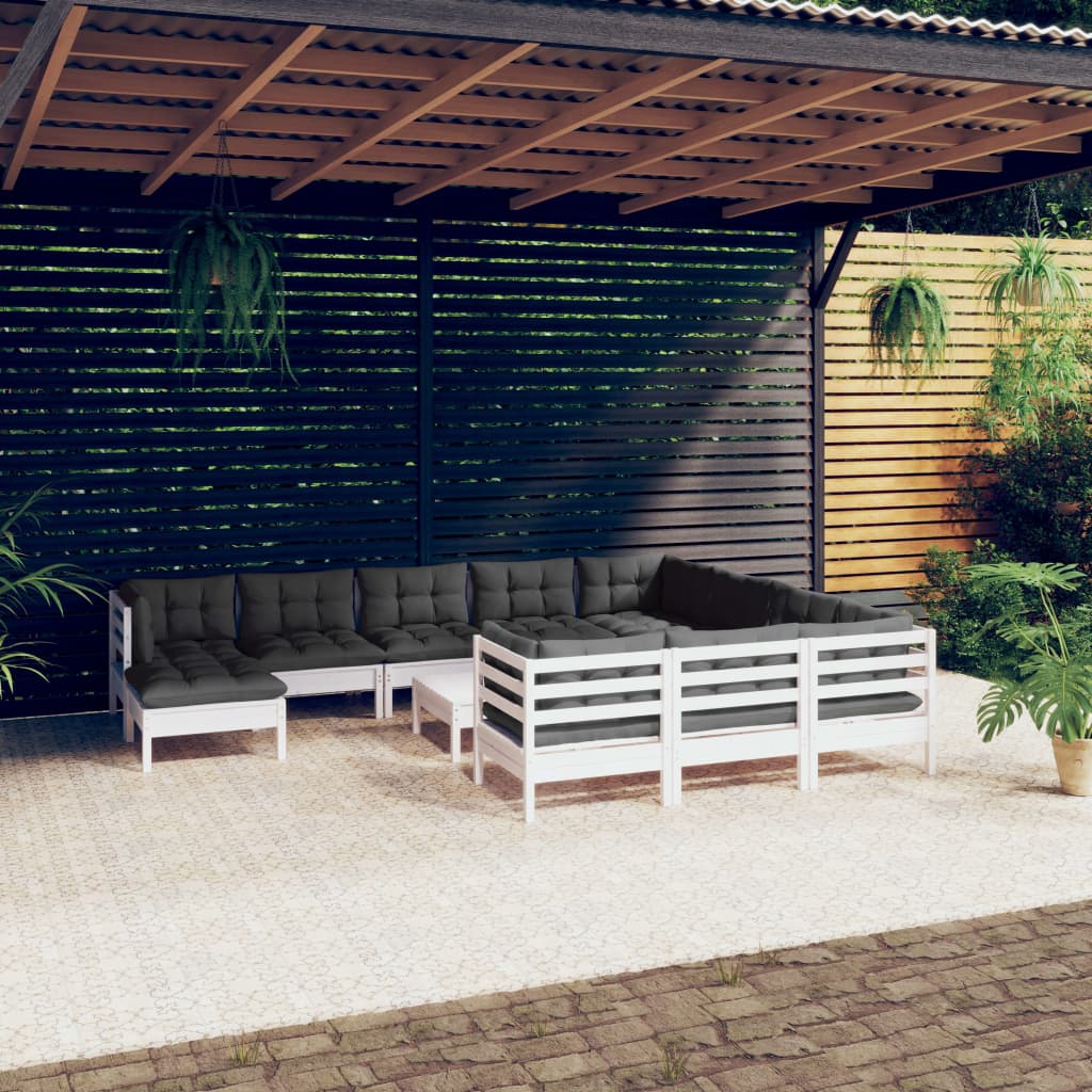 vidaXL Set mobilier grădină cu perne, 12 piese, alb, lemn de pin vidaXL Set mobilier grădină cu perne, 12 piese, alb, lemn de pin