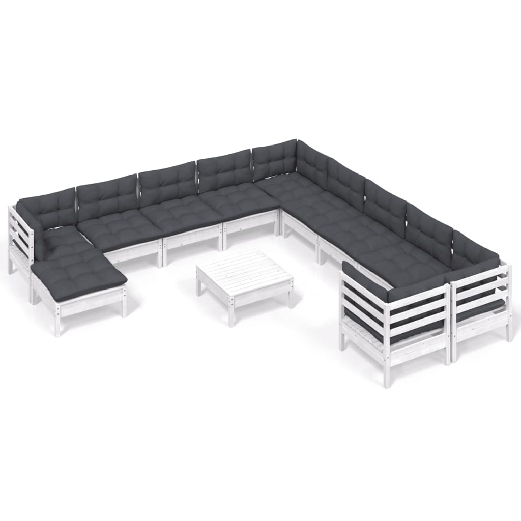 vidaXL Set mobilier grădină cu perne, 12 piese, alb, lemn de pin vidaXL Set mobilier grădină cu perne, 12 piese, alb, lemn de pin