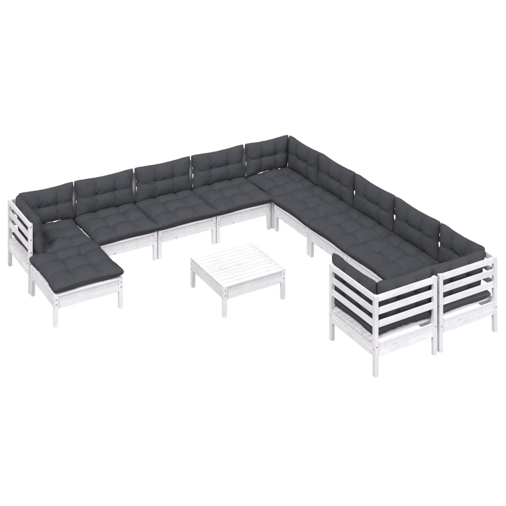 vidaXL Set mobilier grădină cu perne, 12 piese, alb, lemn de pin vidaXL Set mobilier grădină cu perne, 12 piese, alb, lemn de pin