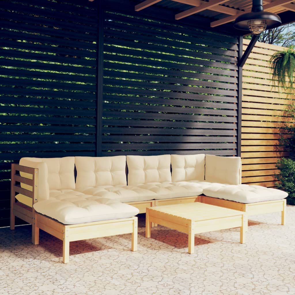 vidaXL Set mobilier grădină cu perne crem, 7 piese, lemn masiv pin vidaXL Set mobilier grădină cu perne crem, 7 piese, lemn masiv pin