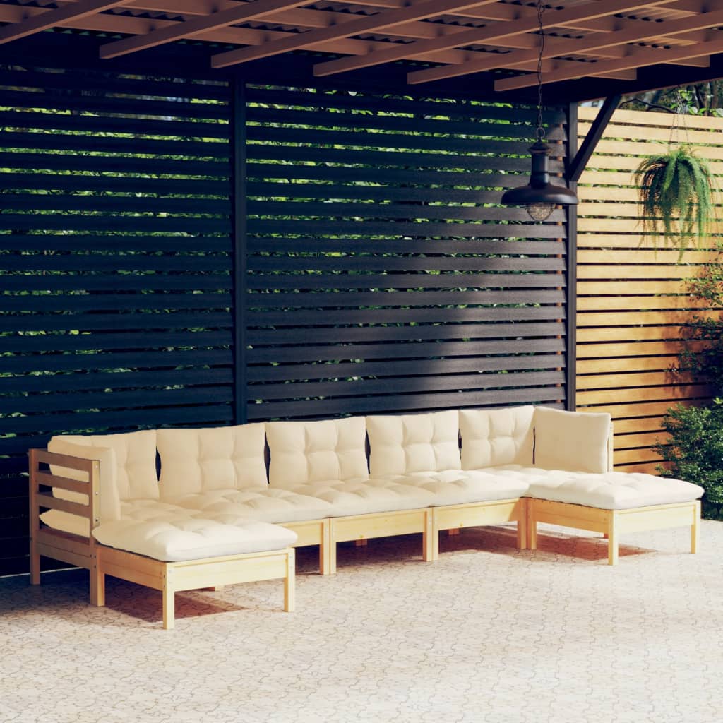 vidaXL Set mobilier grădină cu perne crem, 7 piese, lemn masiv pin vidaXL Set mobilier grădină cu perne crem, 7 piese, lemn masiv pin