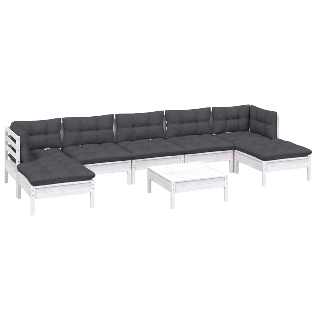 vidaXL Set mobilier de grădină cu perne, 8 piese, alb, lemn de pin