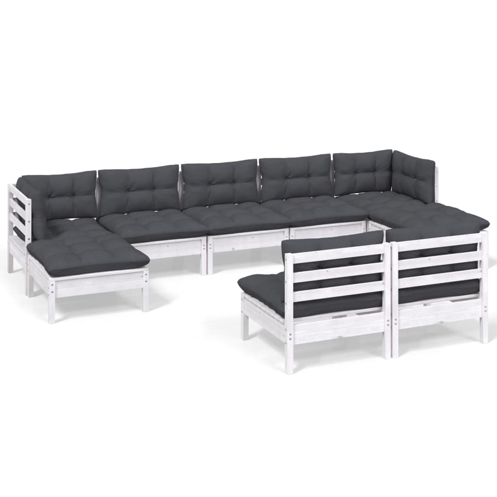 vidaXL Set mobilier de grădină cu perne, 9 piese, alb, lemn de pin vidaXL Set mobilier de grădină cu perne, 9 piese, alb, lemn de pin