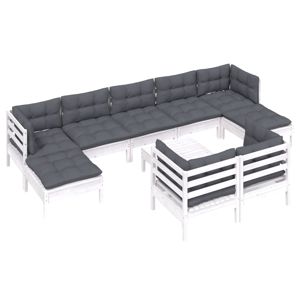 vidaXL Set mobilier grădină cu perne, 10 piese, alb, lemn masiv pin vidaXL Set mobilier grădină cu perne, 10 piese, alb, lemn masiv pin