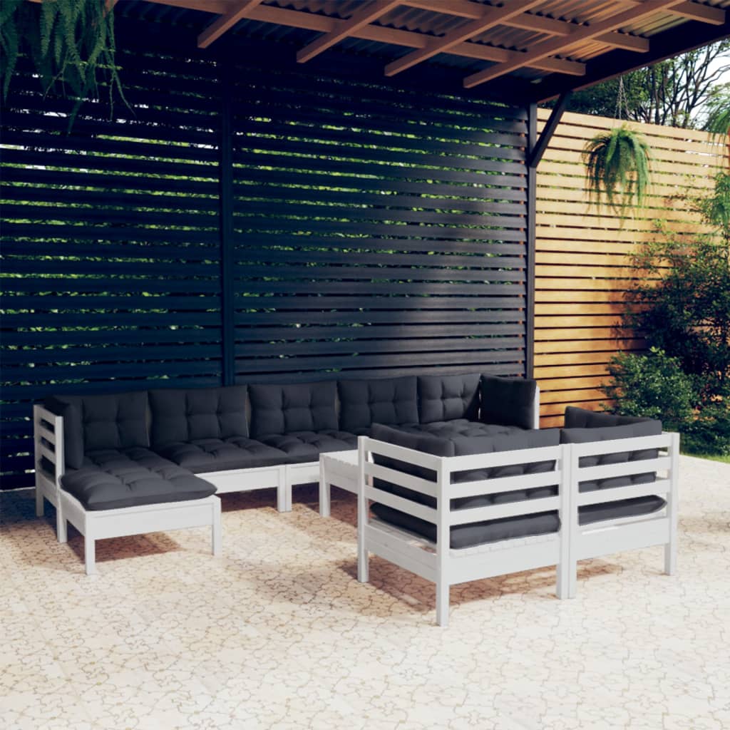 vidaXL Set mobilier grădină cu perne, 10 piese, alb, lemn masiv pin vidaXL Set mobilier grădină cu perne, 10 piese, alb, lemn masiv pin