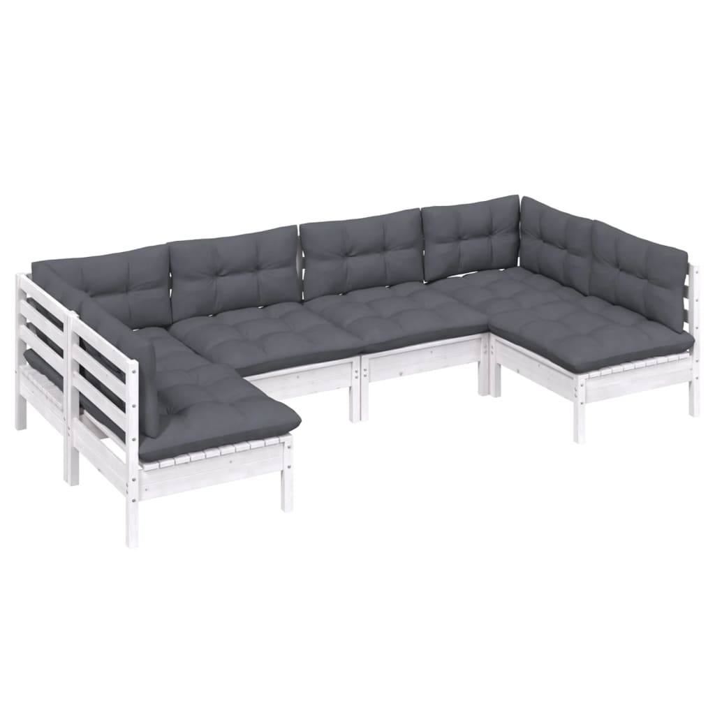vidaXL Set mobilier grădină cu perne, 6 piese, alb, lemn masiv de pin