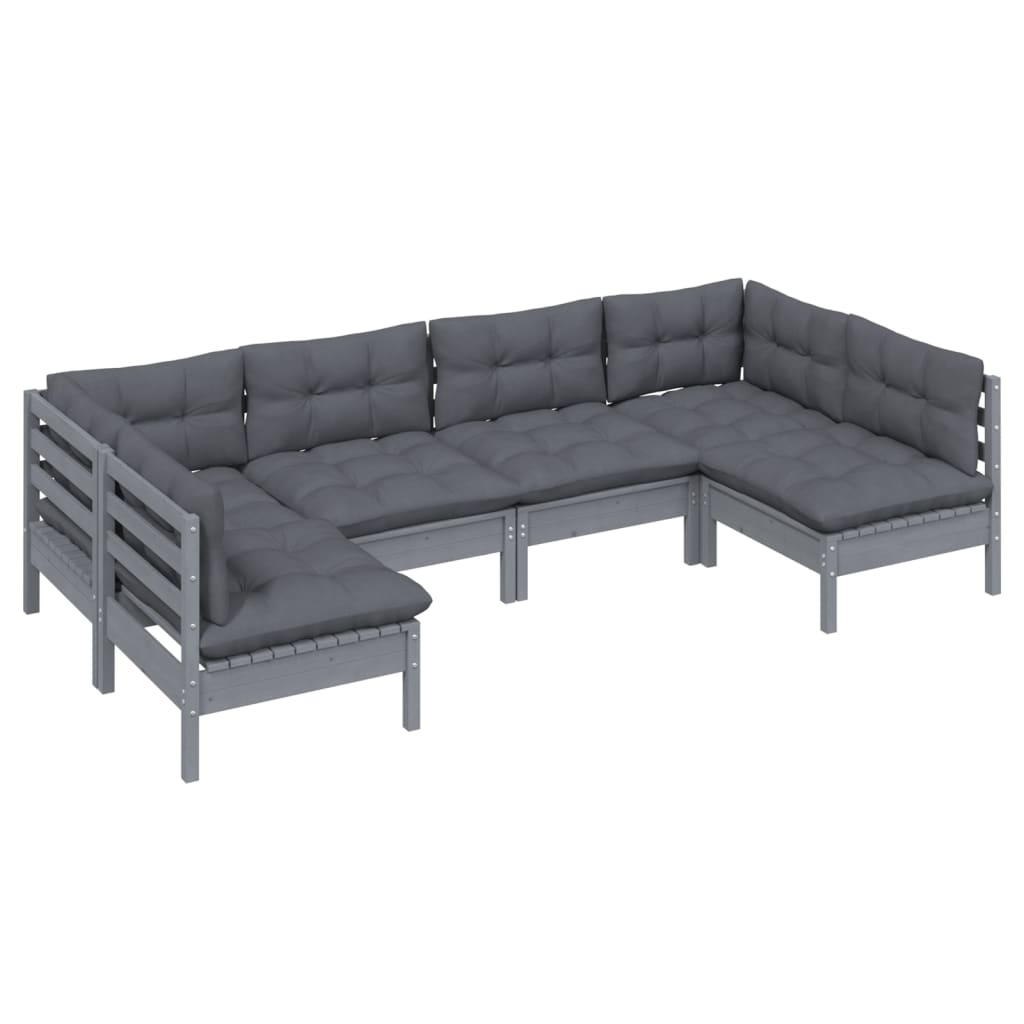 vidaXL Set mobilier grădină cu perne, 6 piese, gri, lemn masiv pin