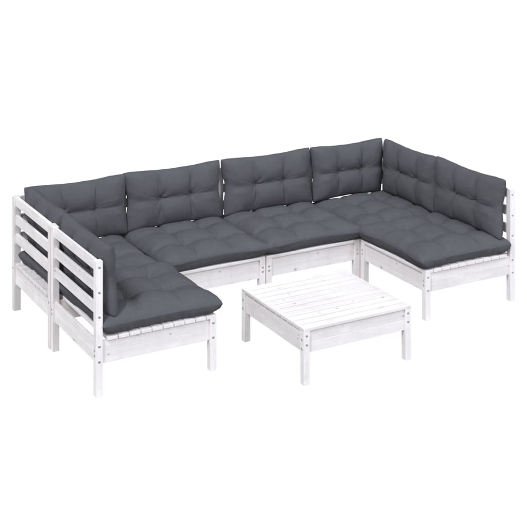 vidaXL Set mobilier grădină cu perne, 7 piese, alb, lemn masiv de pin