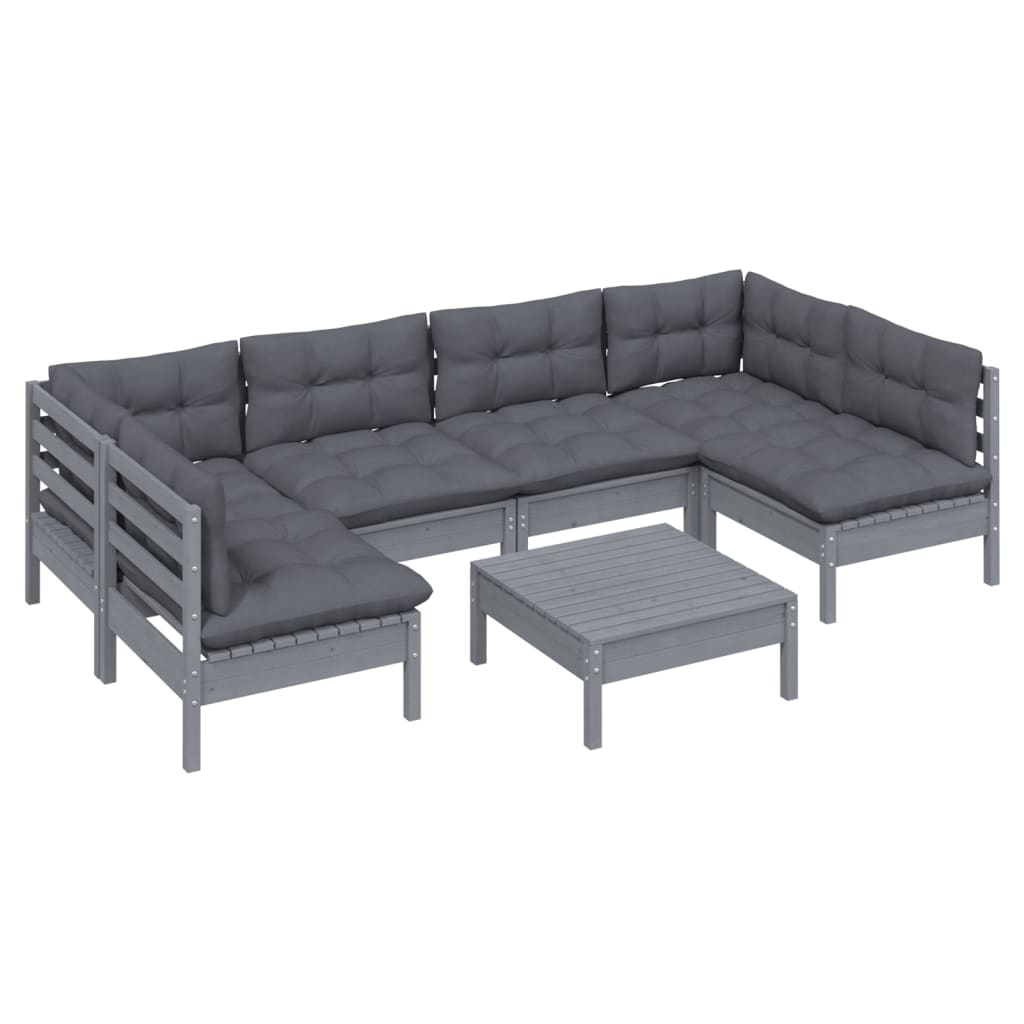 vidaXL Set mobilier grădină cu perne, 7 piese, gri, lemn masiv de pin