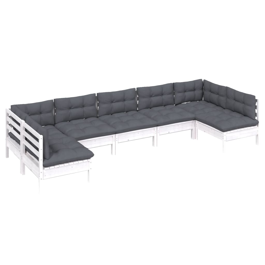 vidaXL Set mobilier grădină cu perne, 7 piese, alb, lemn masiv de pin