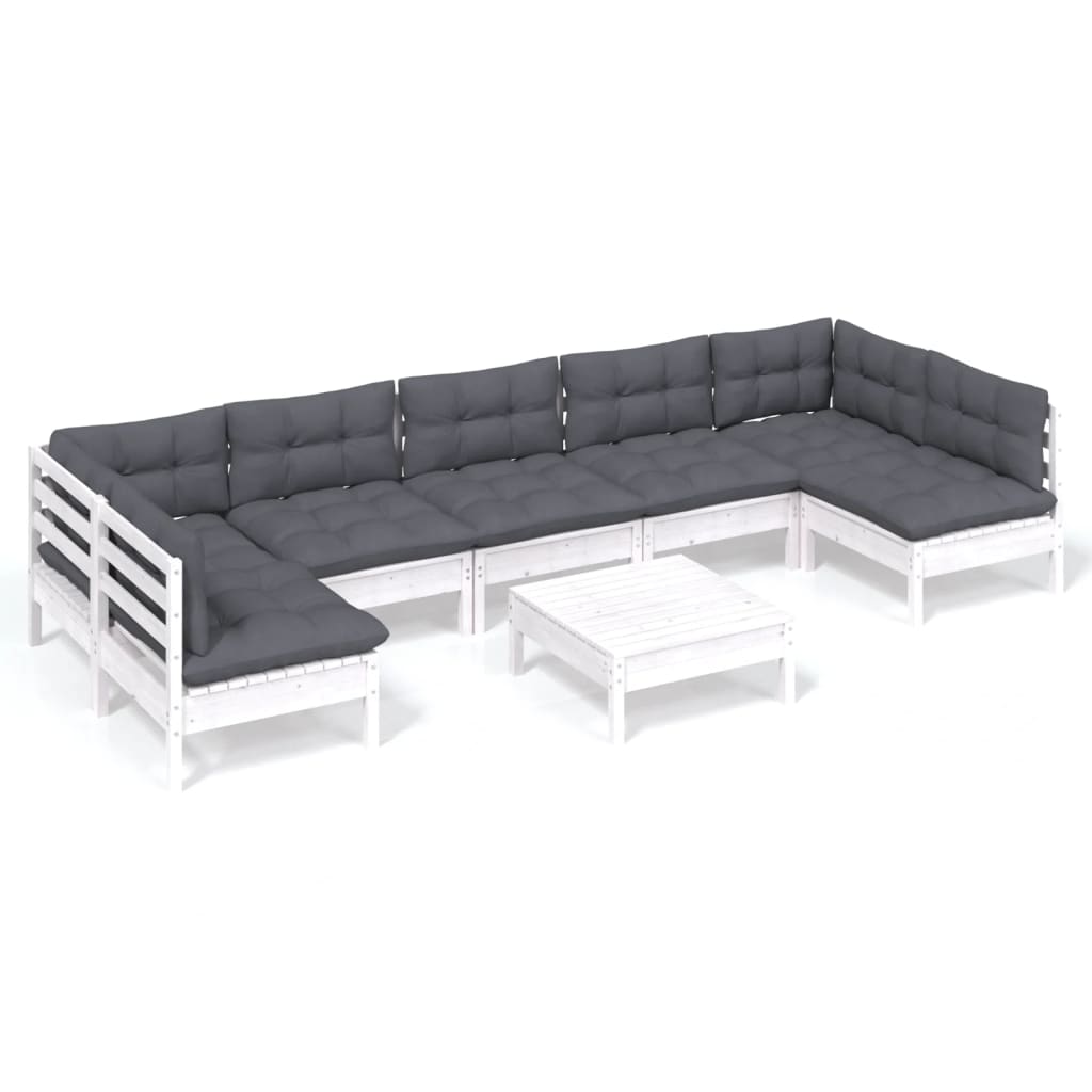 vidaXL Set mobilier de grădină cu perne, 8 piese, alb, lemn masiv pin