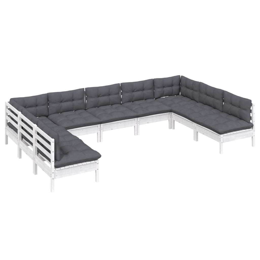 vidaXL Set mobilier grădină cu perne, 9 piese, alb, lemn masiv pin