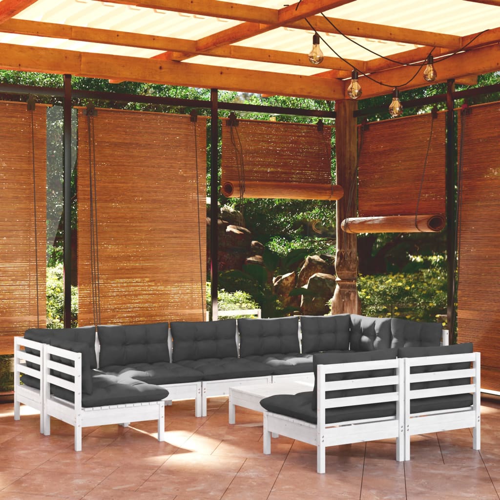 vidaXL Set mobilier grădină cu perne, 10 piese, alb, lemn masiv pin vidaXL Set mobilier grădină cu perne, 10 piese, alb, lemn masiv pin