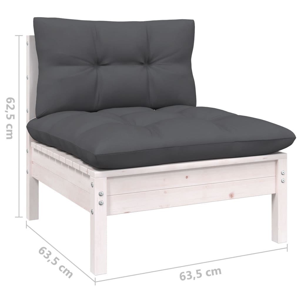 vidaXL Set mobilier de grădină cu perne, 9 piese, alb, lemn masiv pin vidaXL Set mobilier de grădină cu perne, 9 piese, alb, lemn masiv pin