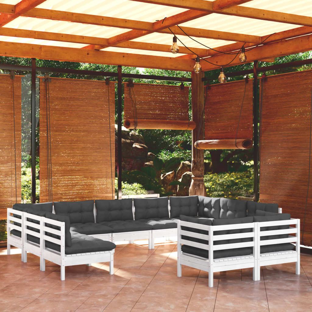 vidaXL Set mobilier grădină cu perne, 11 piese, alb, lemn masiv de pin vidaXL Set mobilier grădină cu perne, 11 piese, alb, lemn masiv de pin